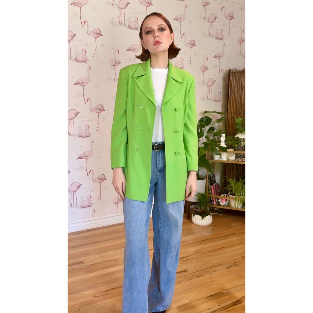 Laurèl Vintage Bright Green Double Breasted Blazer Jacket Size 36